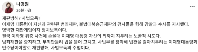 나경원 국민의힘 국회의원 페이스북
