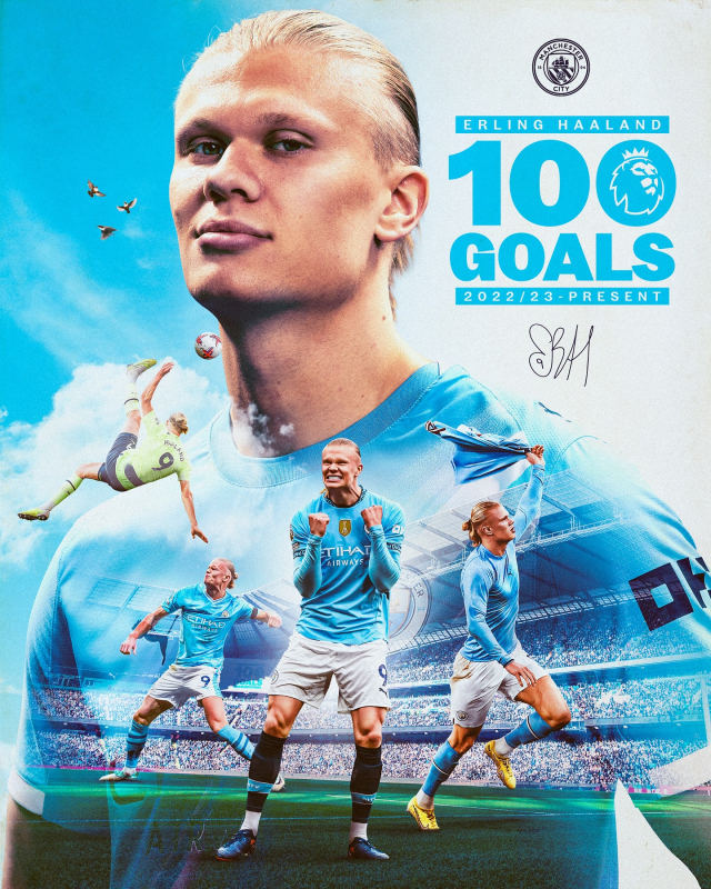 맨시티 '괴물' 홀란, EPL 111경기 만에 100골 새 역사 써