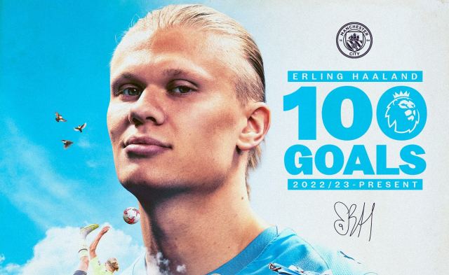 맨시티 '괴물' 홀란, EPL 111경기 만에 100골 새 역사 써