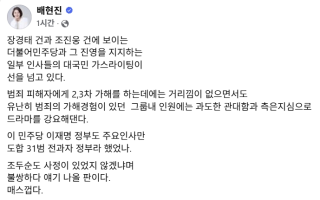 배현진 국민의힘 국회의원 페이스북