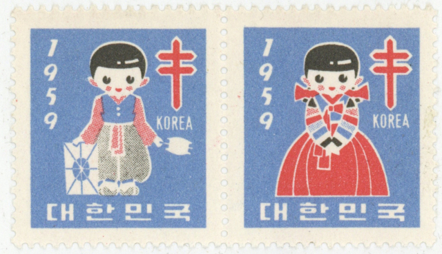 대구근대역사관 작은전시에 전시 중인 1959년 크리스마스 씰. 대구근대역사관 제공