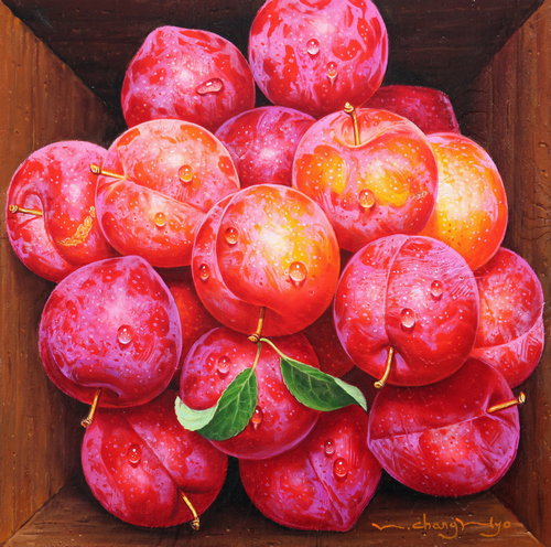 이창효, No 1069 자두-풍요, 45.5x45.5cm, oil on wood, 2025