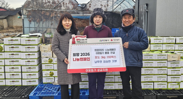 안동 남후면 김승한씨가 샤인머스켓을 기부하고 있다. 안동시 제공