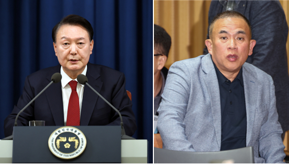 윤석열 대통령(왼쪽)과 정치브로커 명태균. 연합뉴스