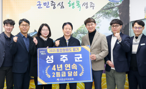 성주군, 공공기관 종합청렴도 4년 연속 '2등급' 