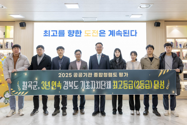 칠곡군, 3년 연속 경북 기초자치단체 '최고 청렴도' 달성