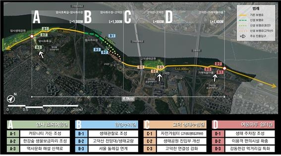 서울 강동구 암사동에서 고덕동으로 이어지는 생태경관보전지역에서 한강을 바라본 풍경. 생태교란종으로 뒤덮인 숲만 보인다.