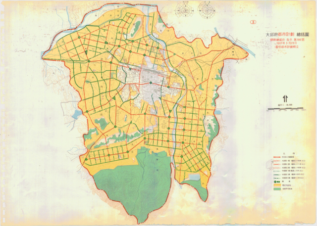 1937년 조선총독부가 고시한 대구부도시계획총괄도. 당시 조선총독부는 대구의 인구가 두 배 이상 늘어날 것이라 예상하고 도시 계획을 짰다. 토지이음 제공.