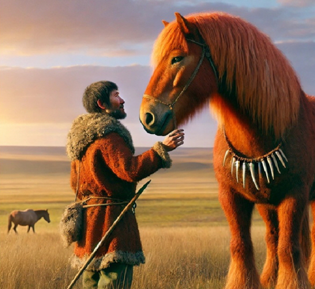 말과 인간과의 공존은 5천~6천년 전 유라시아 초원에서 시작한 것으로 추정된다. AI 생성 이미지