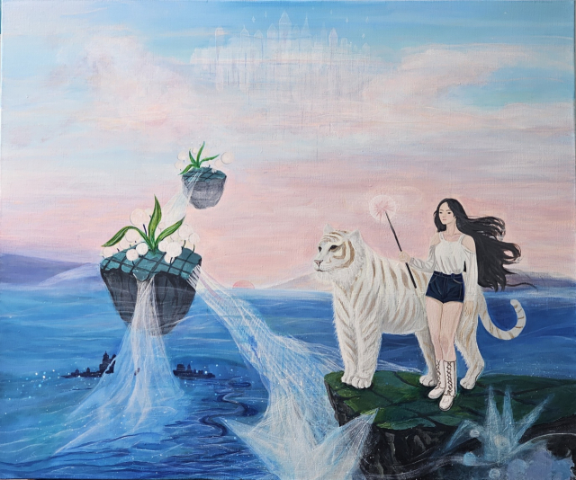 나순단, 곁에 서서, 72x60cm, Acrylic on canvas. 2025