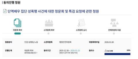 20년 전 단역배우 집단 성폭행 사건, 국민동의청원 5만명 돌파