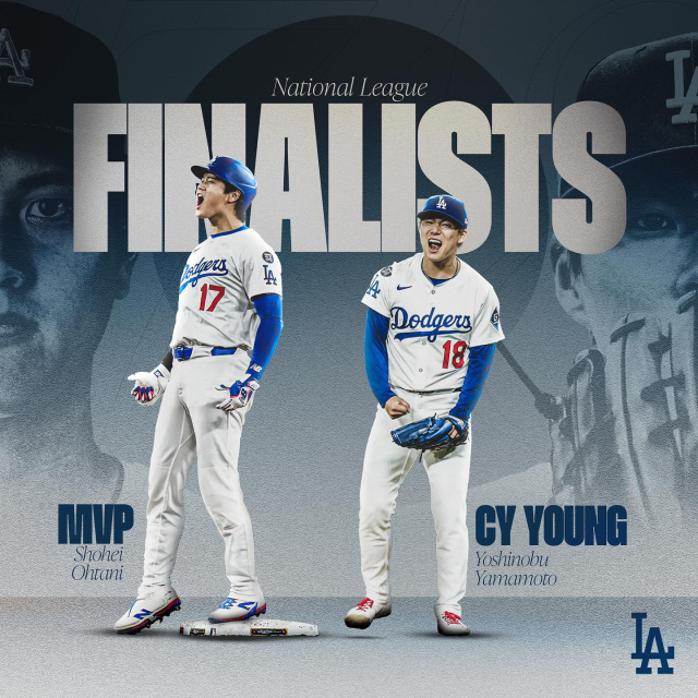 MLB LA 다저스에서 뛰고 있는 오타니 쇼헤이(왼쪽)와 야마모토 요시노부. 다저스 SNS 제공