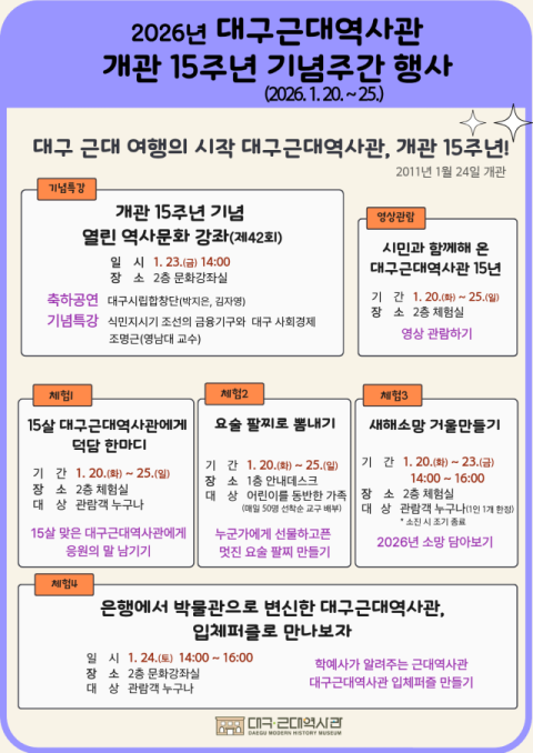 대구근대역사관, 개관 15주년 기념주간 행사