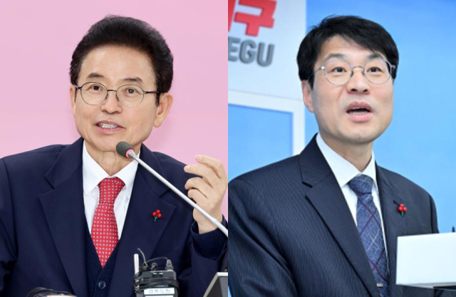 이철우 경북도지사가 19일 경북도청에서 열린 2026 핵심전략 추진 보고회에서 발언하고 있다. 경북도 제공(왼쪽)/김정기 대구시장 권한대행이 19일 대구시청 동인청사에서 대구경북 행정통합 관련 입장을 밝히고 있다. 대구시 제공