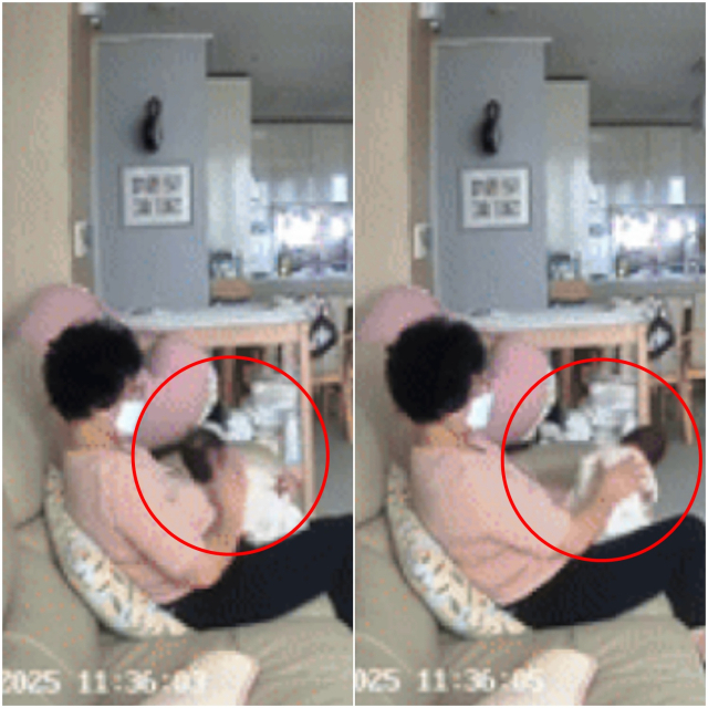산후도우미가 생후 한 달 아기의 뺨을 때리고 쎄게 흔드는 등 거칠게 대하고 있다. 온라인커뮤니티 캡처.