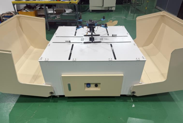 에스엘테크가 개발한 산불 대응 지능형 드론 스테이션. 핵심부품소재 지원사업으로 기술 국산화를 이룬 미래 신산업 사례다. 구미시 제공