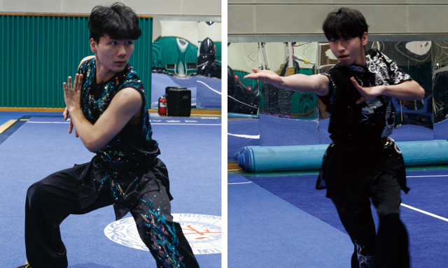 남권을 선보이고 있는 고도경(왼쪽)과 장권을 보여주고 있는 박준우(오른쪽). 이화섭 기자.