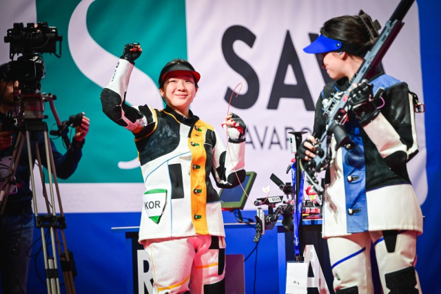 슬로베니아 루셰에서 열린 2026년 ISSF 사격 그랑프리대회에서 금메달을 차지한 권은지 선수. 울진군 제공