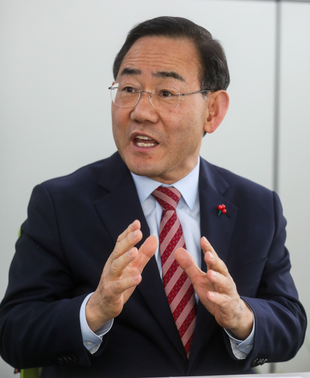 6.3 지방선거 대구시장 출마를 선언한 주호영 국민의힘 국회의원(대구 수성구갑·6선)이 29일 매일신문사에서 인터뷰를 하고 있다. 우태욱 기자 woo@imaeil.com