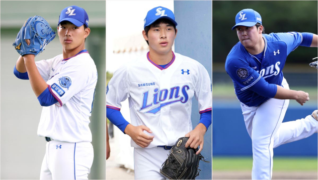 삼성 라이온즈의 홍승원(왼쪽), 삼성 라이온즈의 서현원(가운데) 삼성 제공 삼성 라이온즈의 정민성. 삼성 제공