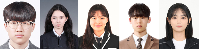 경북지역 공교육의 취업 미담 사례 학생들의 모습. 왼쪽부터 경주 신라공업고등학교 강유성 학생, 경주디자인고등학교 카밀라 학생, 영덕 강구정보고등학교 김규리 학생, 포항 두호고등학교 조해성 학생, 울진 죽변고등학교 명지은 학생. 경북교육청 제공