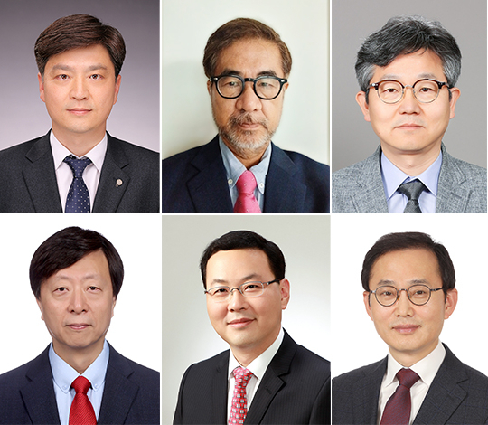상단 왼쪽부터 김상현 교수, 손상균 교수, 안병철 교수, 하단 왼쪽부터 이종민 교수, 정호윤 교수, 한동석 교수.