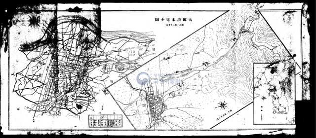 1937년 대구부수도 전도. 대구 전역의 물 공급 체계를 그렸다. 굵은 선들은 송수관·배수관 노선을 뜻한다. 산지, 계곡, 고도를 함께 표시해, 물이 도시로 들어오는 길을 세세하게 기록해뒀다. 국가기록원 제공.