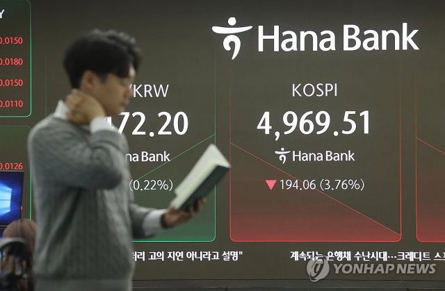 코스피 장중 5000선 붕괴…대형주 일제히 급락