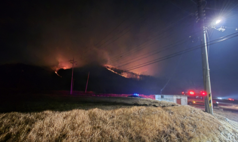 경북 경주시 양남면·문무대왕면 산불 2건, 13시간 넘게 지속