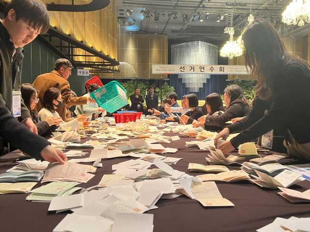 대구시선거관리위원회가 지난 12일 제9회 지방선거 대비 개표 실습을 실시하고 개표기 점검 등을 진행하고 있다. 대구선관위 제공