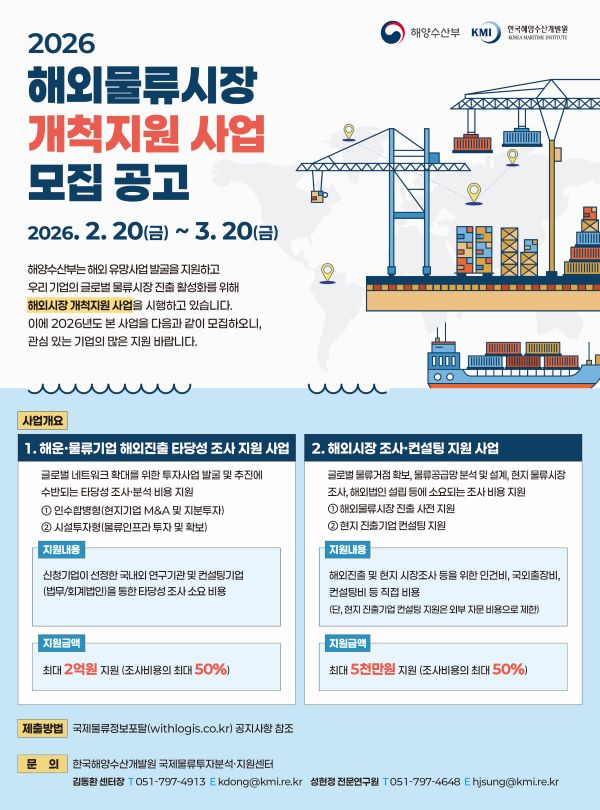 2026 해외물류시장 개척지원 사업 모집 공고 포스터. [사진=해수부]
