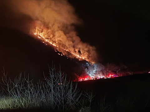 경남 함양 산불, 12시간 넘게 확대 ― 진화율 들쑥날쑥, 강풍에 진화 속도 늦춰져