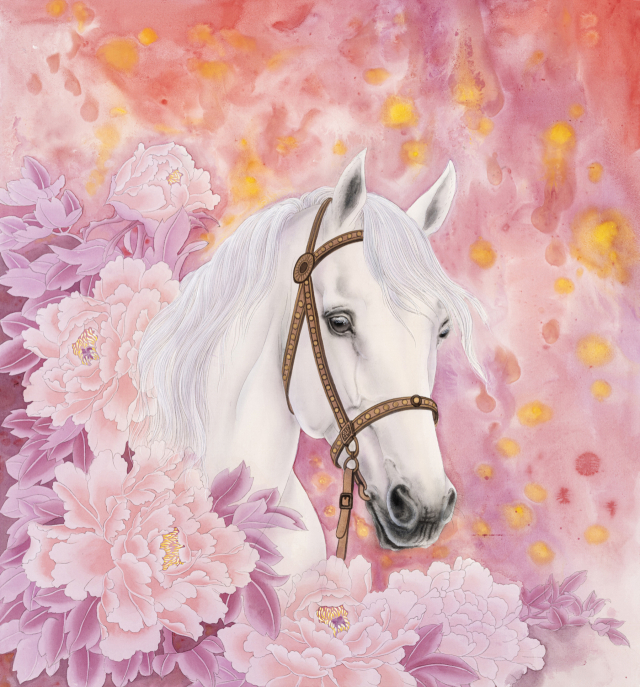 김순란, 부귀의 말 (Blossom of Fortune), 견본채색, 45&times;59cm