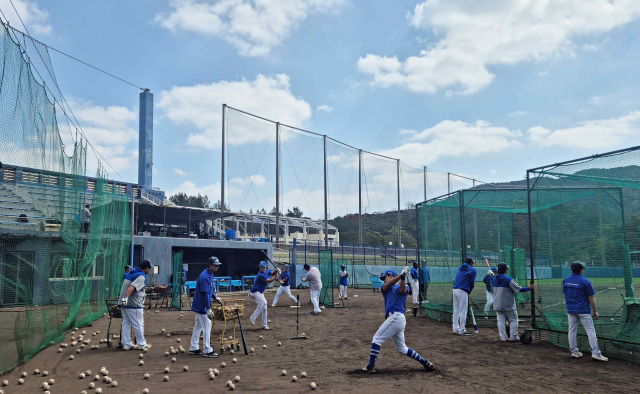 삼성 라이온즈 선수들이 일본 오키나와 전지훈련에 참가, 타격 연습을 하고 있다. 채정민 기자
