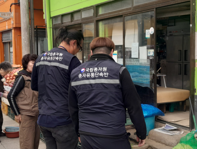 국립종자원 종자유통단속반이 현장을 조사하고 있다.