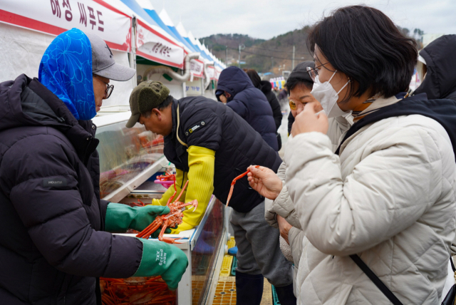 대게축제장을 찾은 관광객들이 대게를 맛보고 있다. 울진군 제공