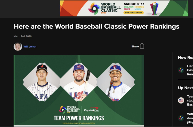 MLB닷컴이 3일 WBC에 출전하는 20개국의 파워 랭킹을 분석, 기사를 통해 결과를 공개했다. MLB 홈페이지 제공