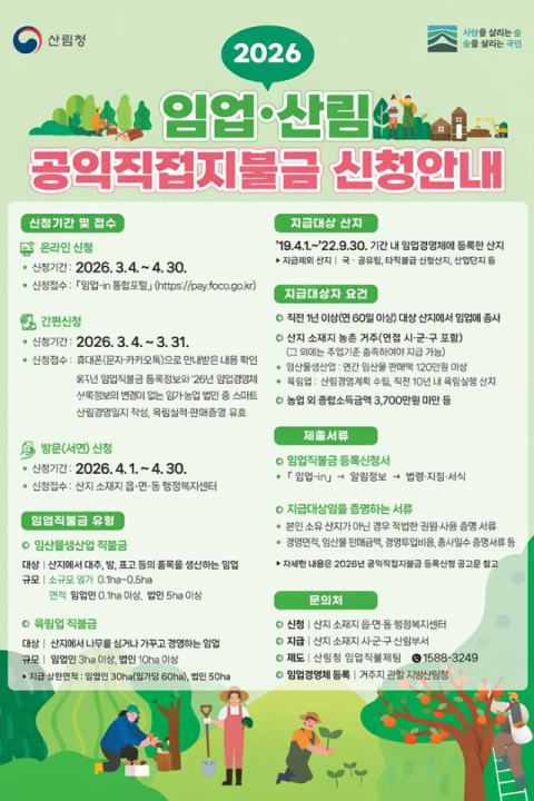 밀양시, 2026년 임업직불금 3월 4일부터 접수 시작