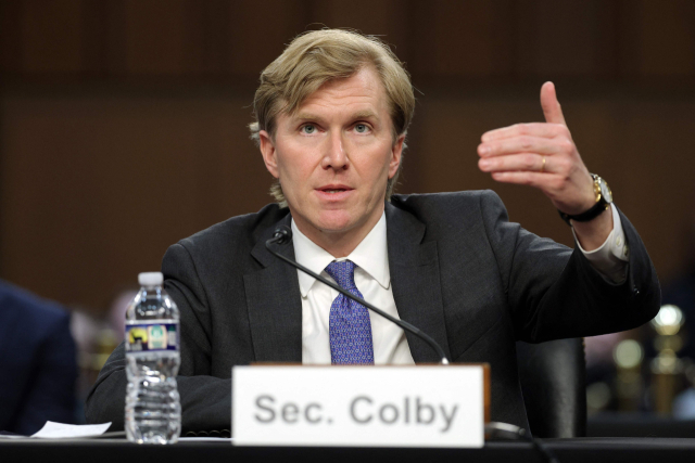 WASHINGTON, DC - MARCH 03: U.S. Under Secretary of Defense for Policy Elbridge Colby testifies before the Senate Armed Services Committee at the Hart Senate Office Building on March 03, 2026 in Washington, DC. The Committee met to examine an update on the National Defense Strategy. Kevin Dietsch/Getty Images/AFP (Photo by Kevin Dietsch / GETTY IMAGES NORTH AMERICA / Getty Images via AFP)
