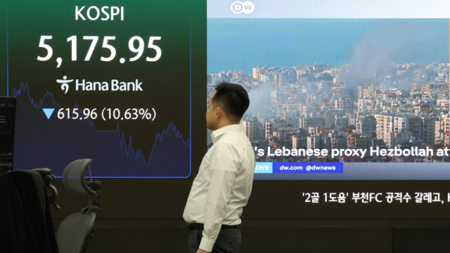 4일 서울 중구 하나은행 본점 딜링룸에 코스피가 표시돼 있다. 연합뉴스