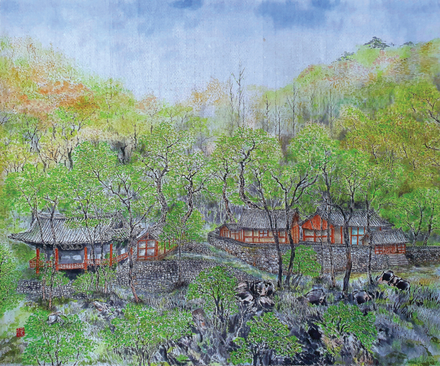 장광훈, 오천리의 봄, 화선지에 수묵담채, 67&times;83cm