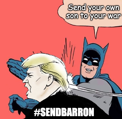 미국인들이 좋아하는 DC코믹스 슈퍼히어로 캐릭터 배트맨이 도널드 트럼프 미국 대통령의 뺨을 때리며 