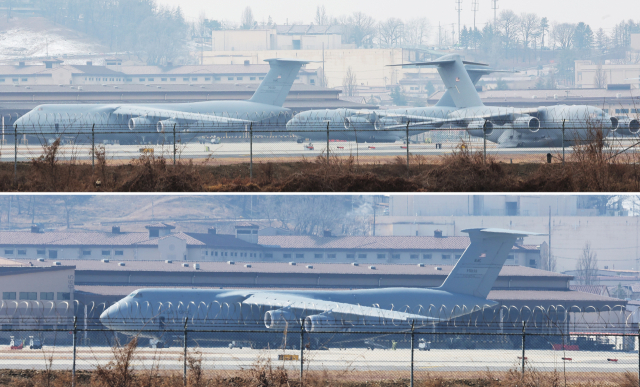 오산기지서 美대형수송기 이륙…대공미사일 중동 이동?