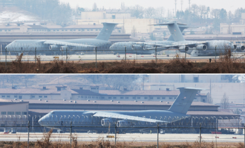 오산기지서 美대형수송기 이륙…대공미사일 중동 이동?