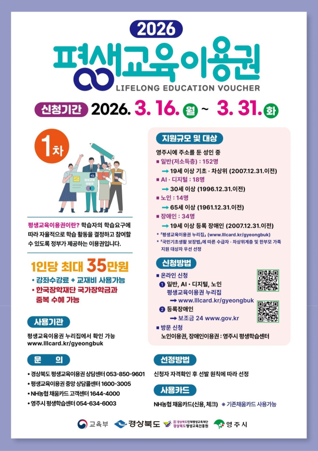영주시가 오는 31일까지 모집하는 2026 평생교육이용권 홍보 포스터. 영주시 제공