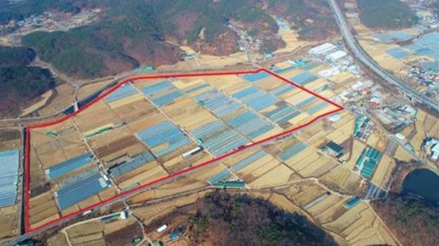 한강 이남 최대 공영도매시장인 대구농수산물도매시장이 2032년까지 달성군 하빈면으로 이전한다. 이정 예정지(붉은선)인 하빈면 대평리 일대. 달성군 제공.