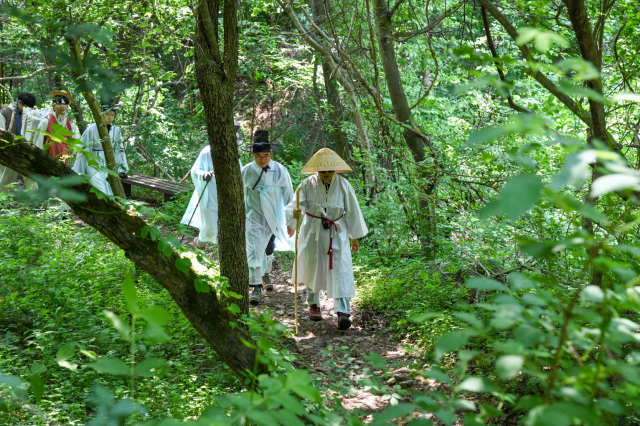 단종애사 대군길 걷기 행사에 참여한 시민들이 한복을 차려입고 역사속을 걷고 있다. 영주시 제공