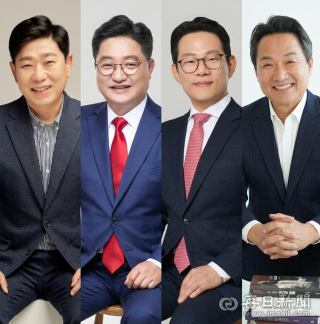 19일 국민의힘 공관위 발표에 따라 이번 지방선거 포항시장 국민의힘 경선에는 4명의 예비후보자들이 경쟁을 펼치게 됐다. 왼쪽부터 박용선, 문충운, 박대기, 안승대 예비후보. 생성형 AI 편집사진