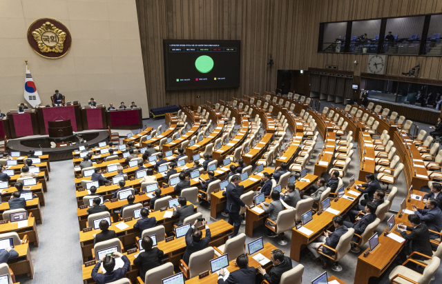 22일 국회에서 열린 본회의에서 민주당 주도로 윤석열 정권 정치검찰 조작 기소 의혹 사건 진상규명 국정조사 계획서 승인의 건이 통과되고 있다. 연합뉴스