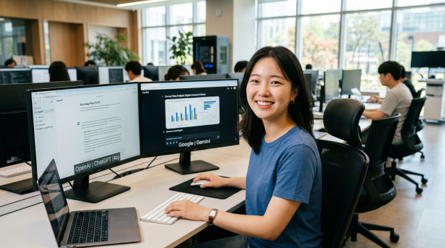 영남이공대학교 재학생이 인공지능(AI)을 활용해 과제를 하고 있는 모습을 LLM 기반 생성형 AI로 제작한 이미지. 영남이공대 제공